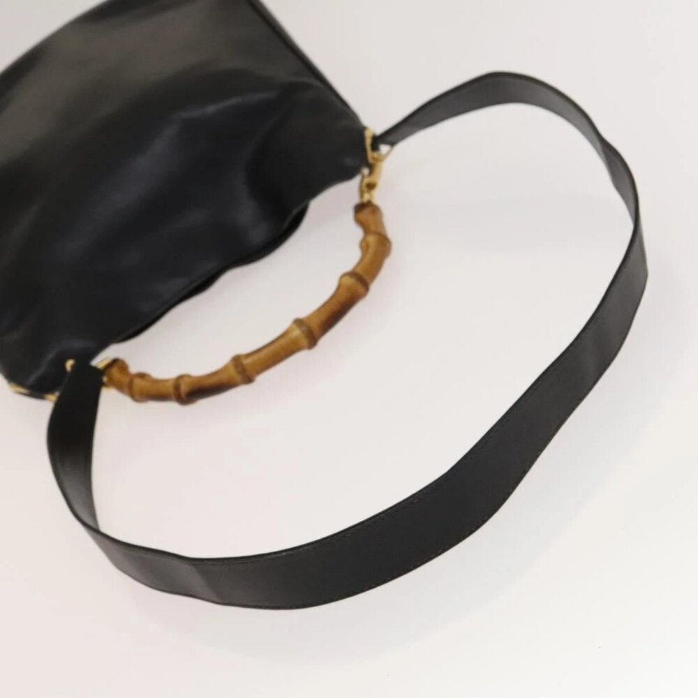 GUCCI Bamboo Hand Bag Leather 2way Black Gold - Picture 6 of 16
